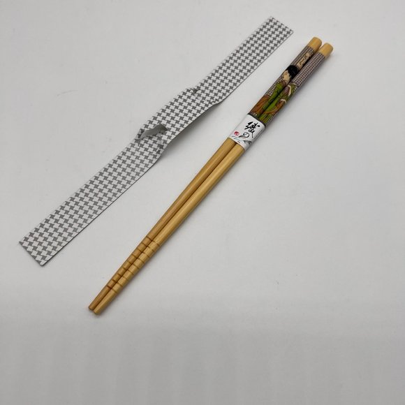 Vintage Set of 6 Wooden Chopsticks Geisha Girl Original Wood Box with Slide NWOT - Picture 4 of 8